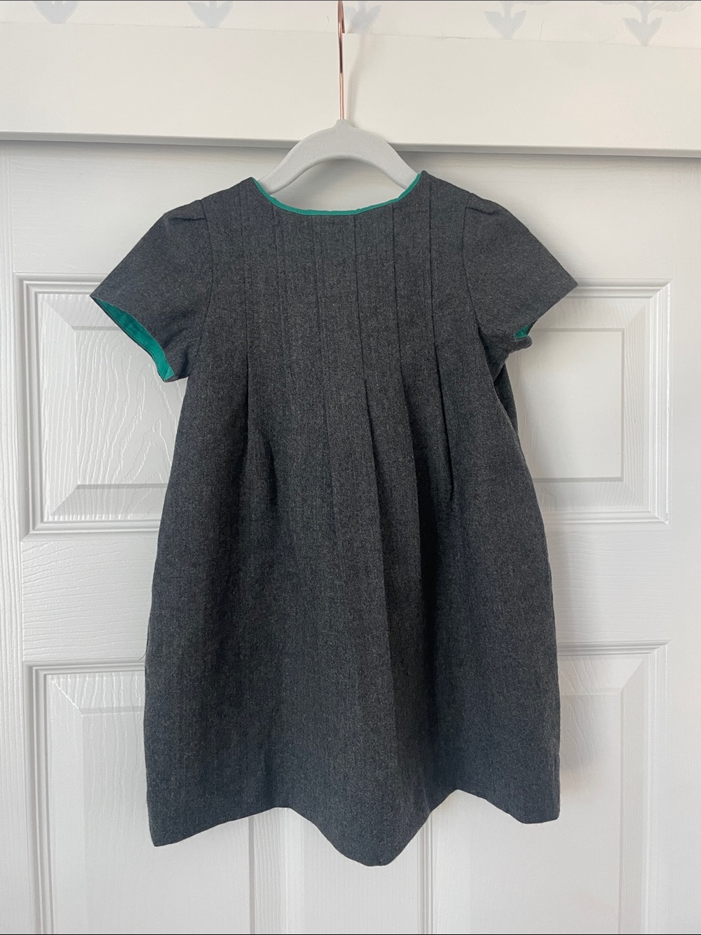 Bonpoint Wool Charcoal Gray Dress with Teal lining 3Y (EUC/VGUC)